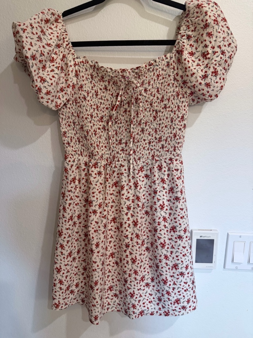 Francesca's Collections Cream Dress with Red Floral Print. NWT